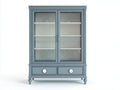 Vitrina de madera y vidrio 110 x 45 x 190 cm - Gris azulado y blanco - 2 puertas 2 cajones y estilo clásico