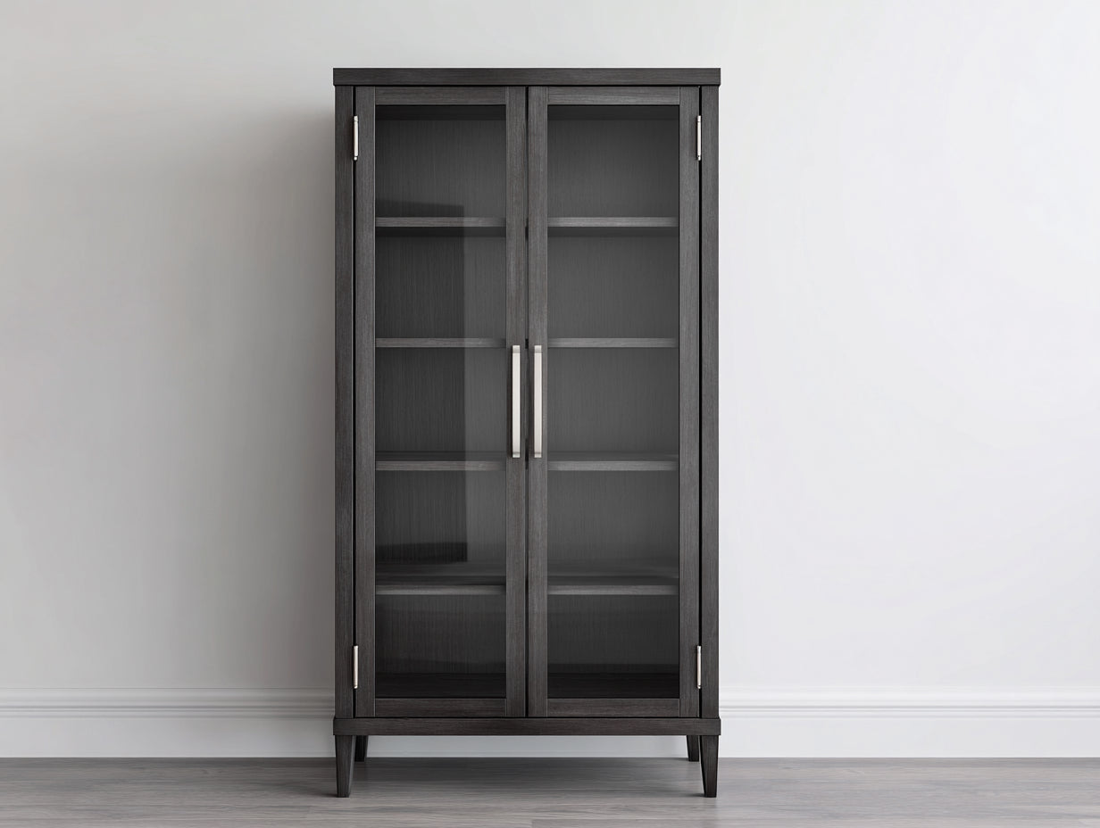 Vitrina de madera manufacturada y vidrio 90x40x190 cm - madera oscura - diseño moderno para salón