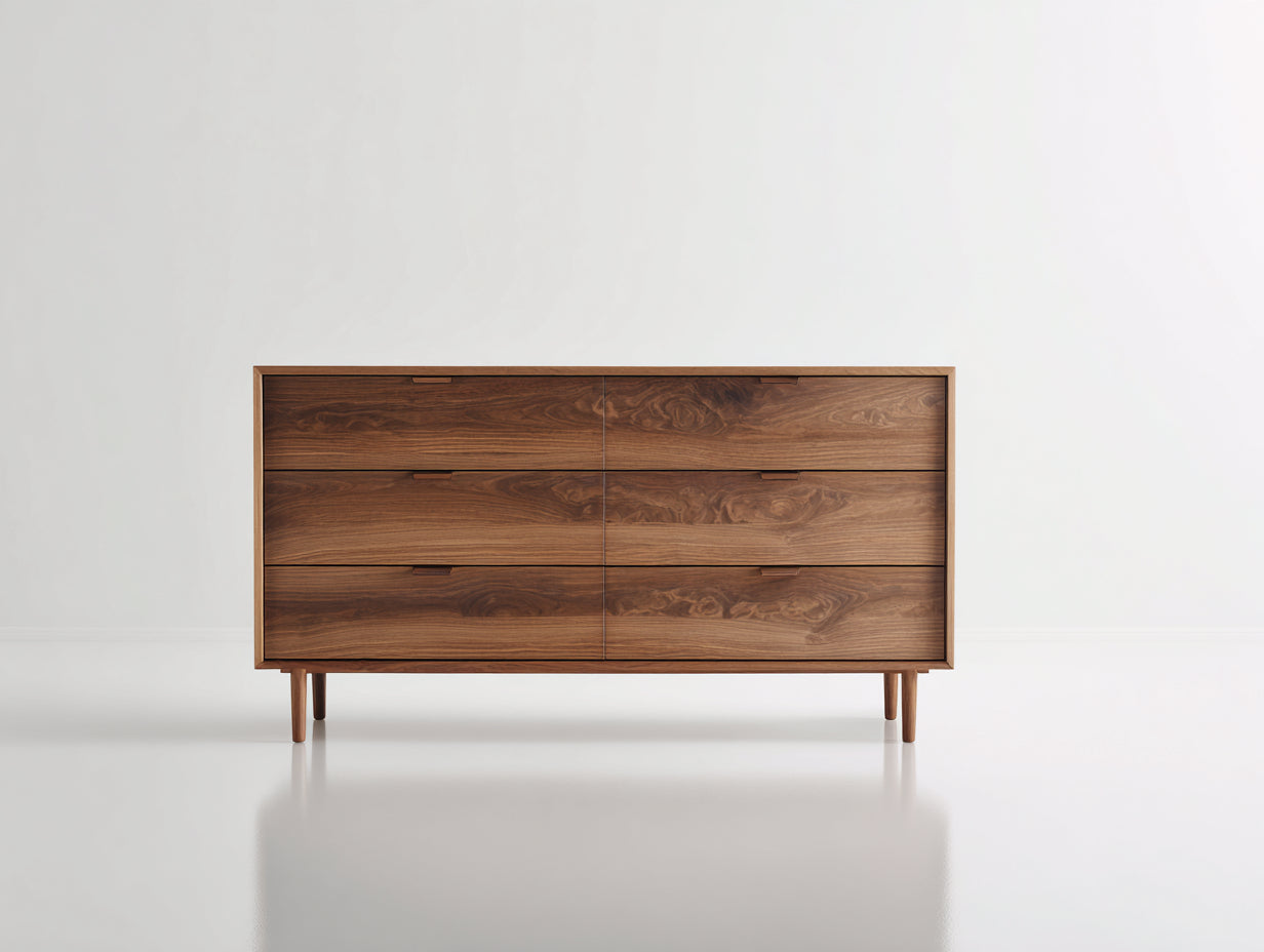 Cómodas de madera 160x45x75 cm - marrón nogal - 6 cajones para dormitorio