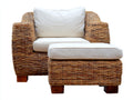 Sillones de ratán con reposapiés 105x88x82 cm - natural-blanco roto - para salón y terraza cubierta - diseño artesanal trenzado
