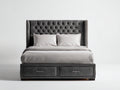 Camas dobles tapizadas en tela aterciopelada 215x165x145 cm - gris oscuro - para dormitorio - diseño capitoné con 2 cajones