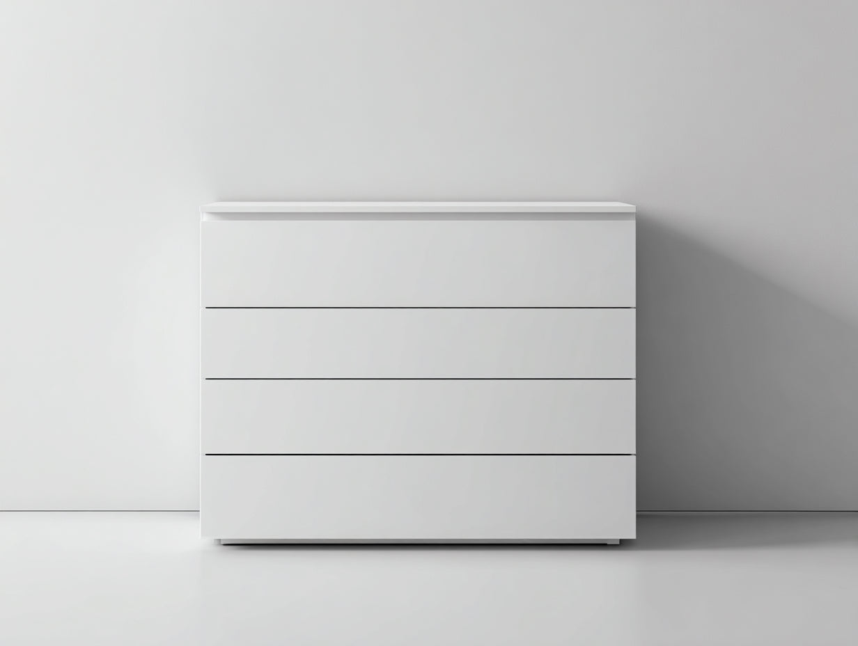 Cómodas de madera de ingeniería lacada 100x40x90 cm - blanco - para dormitorio y salón - diseño moderno sin tiradores con 4 cajones