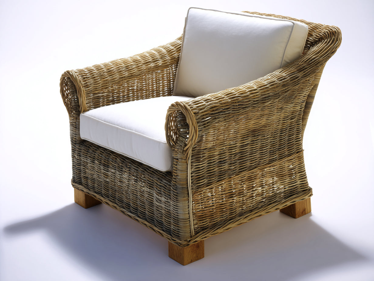 Sillones de ratán 88 x 83 x 90 cm - Marrón natural y blanco - Brazos curvos y diseño clásico