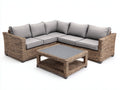 Sofás de exterior de ratán 280 x 280 x 75 cm - Marrón natural y gris claro - Diseño esquinero con mesa