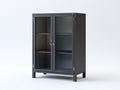 Vitrina de metal y vidrio 90 x 40 x 140 cm - Negra - 2 puertas acristaladas y diseño industrial para salón y comedor