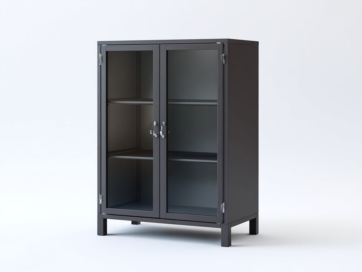 Vitrina de metal y vidrio 90 x 40 x 140 cm - Negra - 2 puertas acristaladas y diseño industrial para salón y comedor