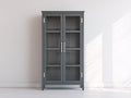 Vitrina de madera de ingeniería y vidrio 80x35x180 cm - gris oscuro - para salón comedor y cocina - diseño moderno