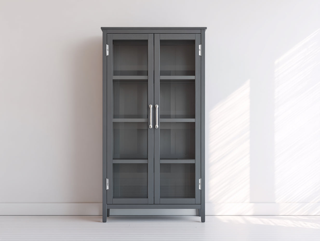 Vitrina de madera de ingeniería y vidrio 80x35x180 cm - gris oscuro - para salón comedor y cocina - diseño moderno