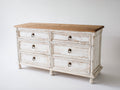 Cómodas de madera 140 x 45 x 85 cm - Blanco envejecido y madera natural - 6 cajones con diseño rústico para dormitorio