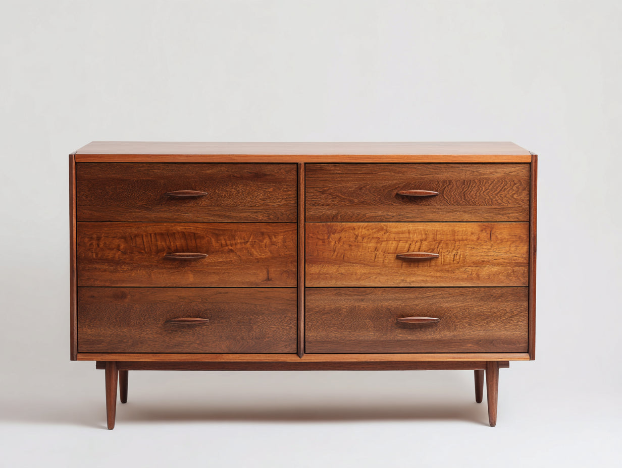 Cómodas de madera 130 x 45 x 85 cm - Marrón nogal - 6 cajones y estilo retro