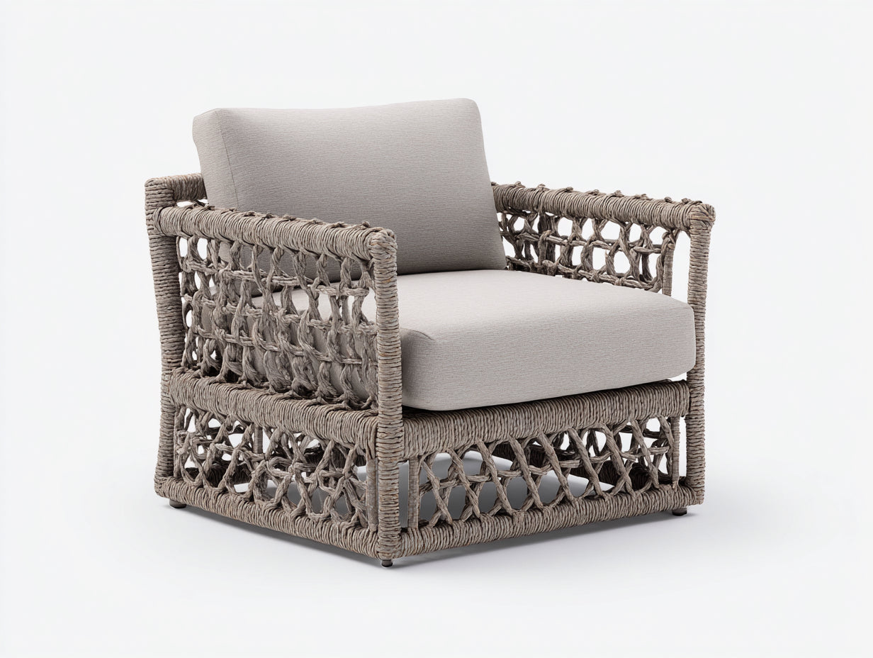 Sillones de ratán tejido 90x85x78 cm - gris topo y beige - diseño moderno para salón