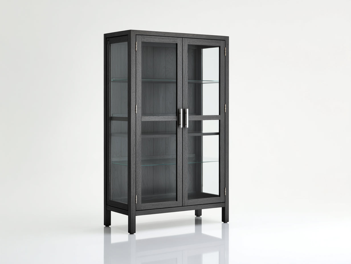 Vitrina de madera de ingeniería y vidrio 90x35x160 cm - negro - para salón comedor y cocina - diseño moderno