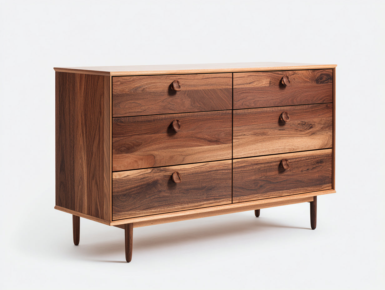 Cómodas de madera con 6 cajones 140x45x82 cm - marrón nogal - estilo moderno para dormitorio