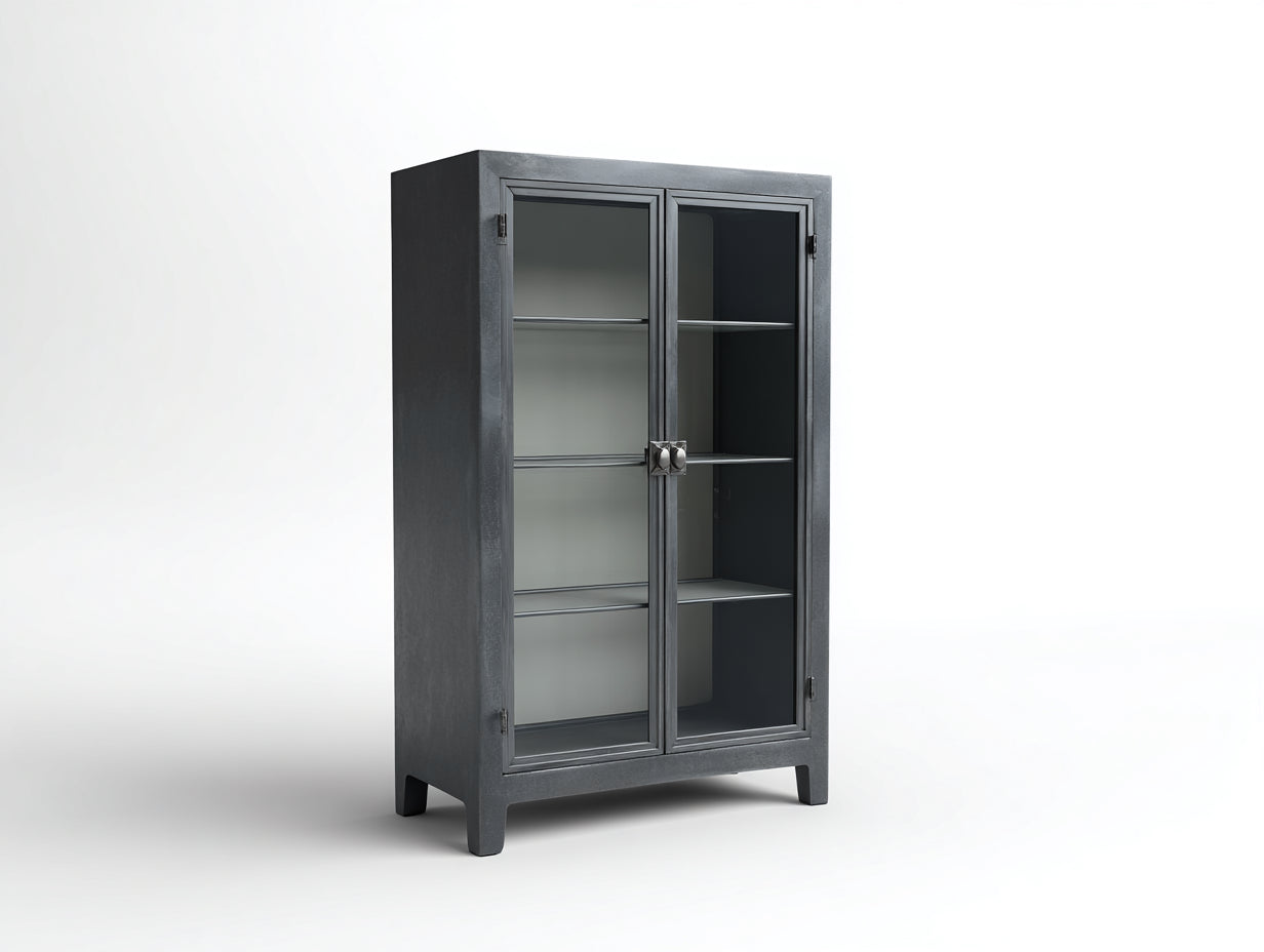 Vitrina de metal y vidrio 80x35x100 cm - gris antracita - 2 puertas para salón