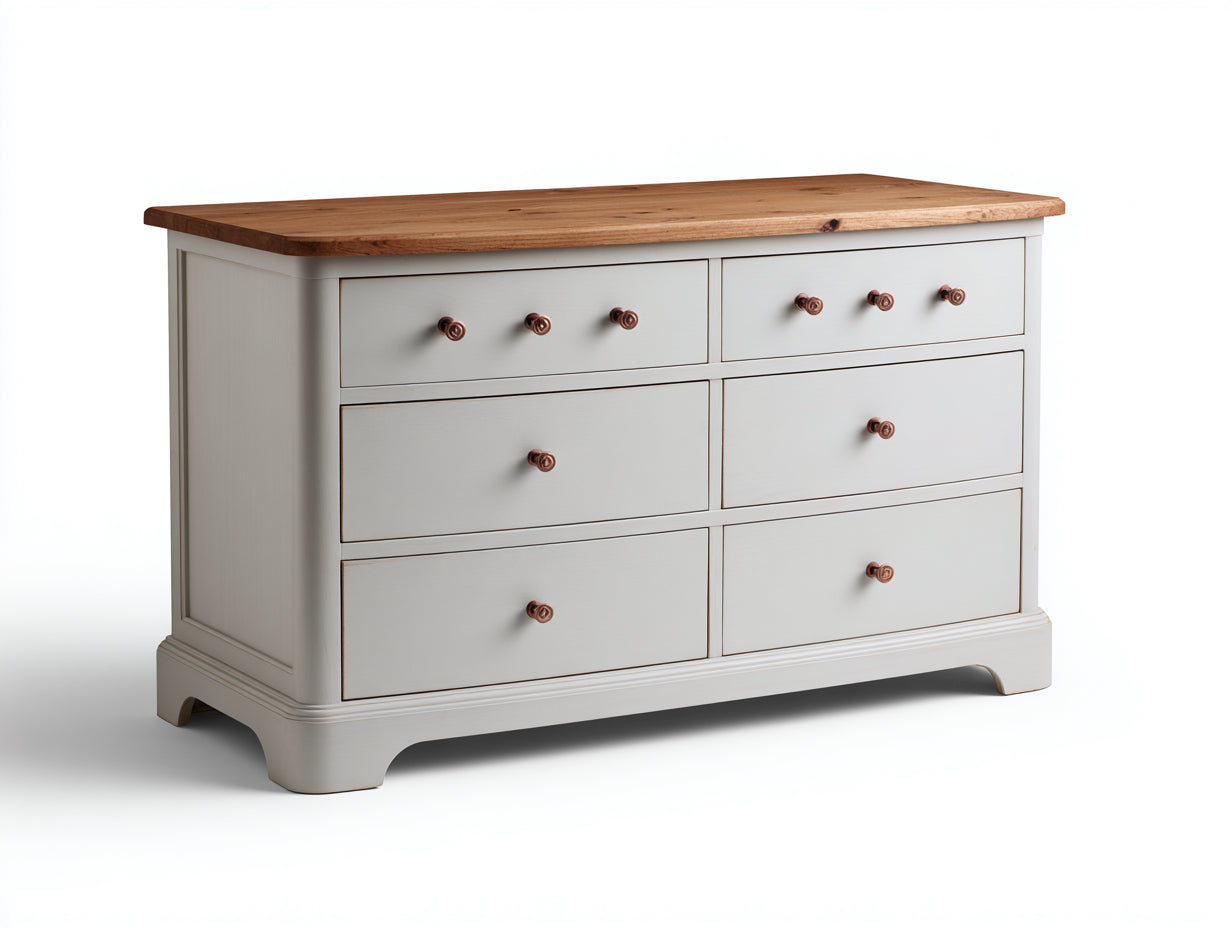 Cómodas de madera 140 x 45 x 85 cm - Blanco roto y marrón natural - 6 cajones y estilo rústico