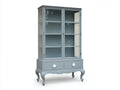 Vitrina de madera y vidrio 100x40x150 cm - gris azulado - 2 puertas y 2 cajones para comedor