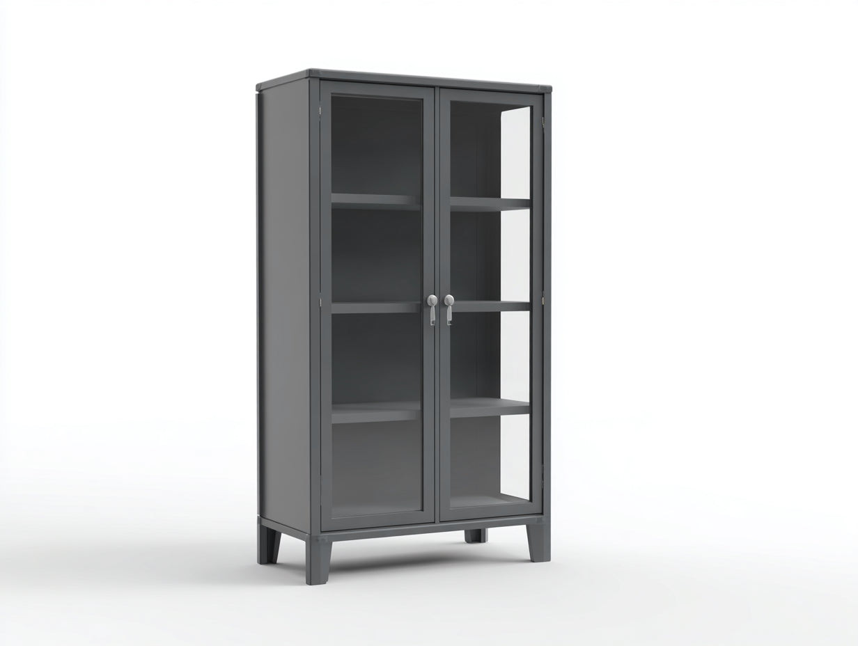 Vitrina de madera de ingeniería y vidrio 80x35x160 cm - gris oscuro - para salón comedor y cocina - diseño moderno