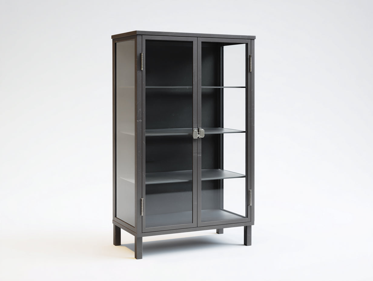 Vitrina de metal y vidrio 80x35x150 cm - gris oscuro - diseño moderno para salón