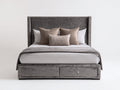 Camas dobles tapizadas 220 x 180 x 145 cm - Gris oscuro - Cabecero alto con laterales envolventes y 2 cajones frontales para dormitorio