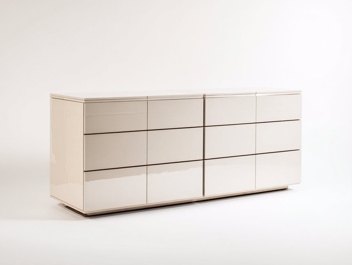 Cómodas de madera manufacturada 160 x 45 x 80 cm - Blanco crema - 12 cajones y acabado brillante
