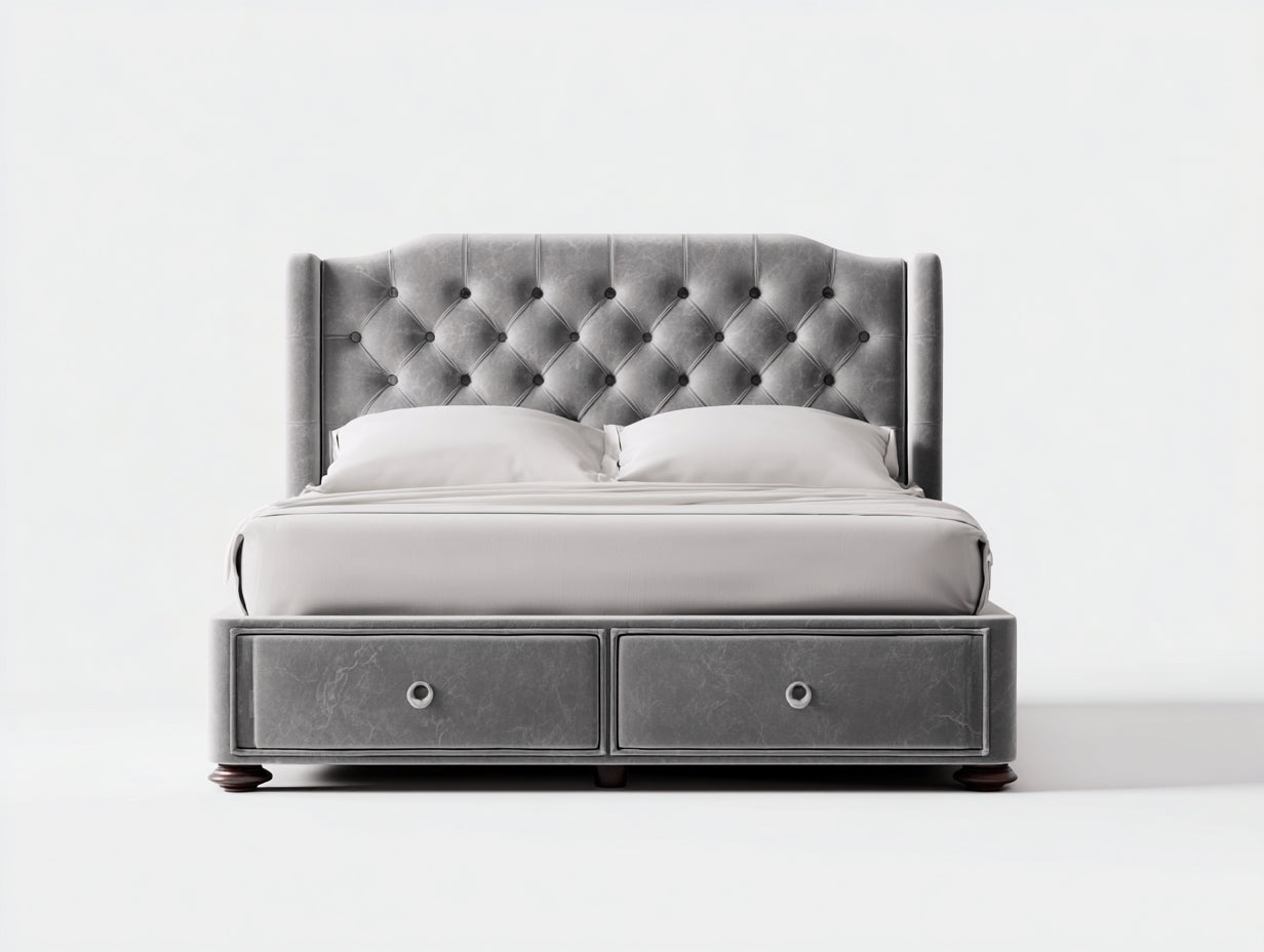 Camas dobles tapizadas con cajones 205x160x125 cm - gris - estilo clásico para dormitorio
