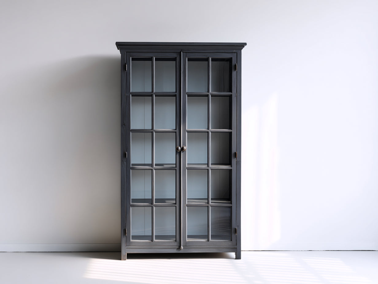 Vitrina de madera manufacturada y vidrio 100x38x180 cm - gris antracita - estilo clásico para salón