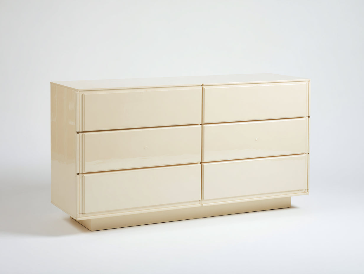 Cómodas de madera de ingeniería lacada 140x45x80 cm - beige crema - para dormitorio y salón - diseño moderno con 6 cajones