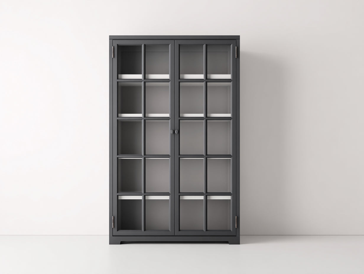 Vitrina de madera y vidrio 100 x 40 x 180 cm - Antracita - 2 puertas acristaladas con estantes para salón y comedor