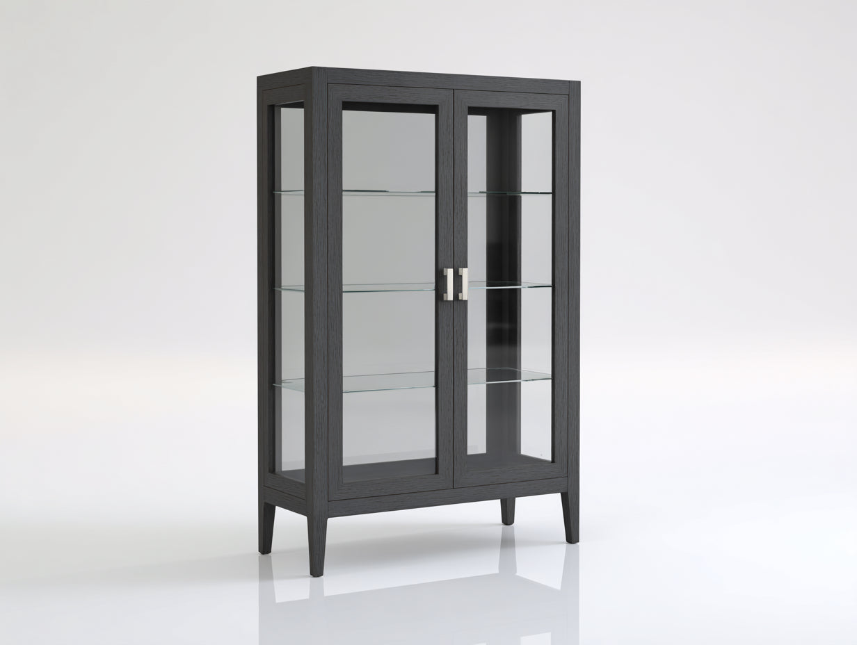 Vitrina de madera y vidrio 95 x 40 x 165 cm - Negra - 2 puertas acristaladas y 3 baldas para salón y comedor