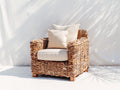 Sillones de ratán 88 x 82 x 90 cm - Natural y beige - Tejido artesanal con cojín de asiento para terraza y jardín