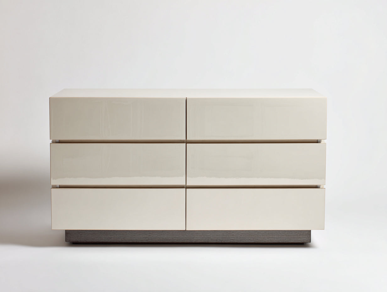 Cómodas de madera lacada 140x45x78 cm - beige y gris - 6 cajones para dormitorio