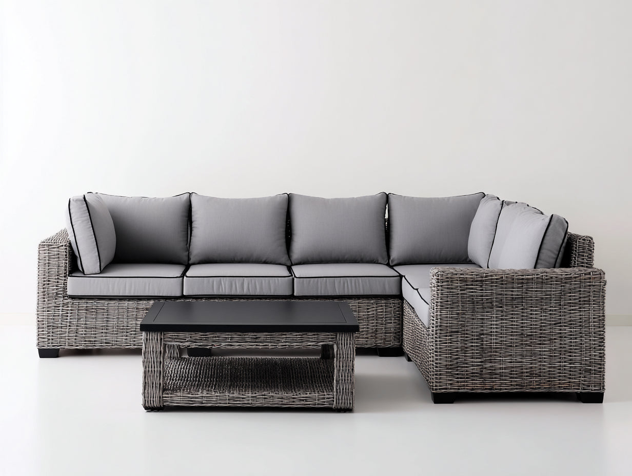 Sofás de exterior de ratán con mesa 290x210x78 cm - ratán gris y gris claro - diseño moderno para jardín
