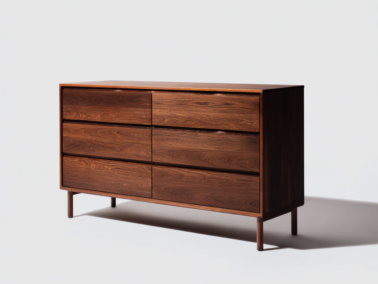 Cómodas de madera manufacturada con 6 cajones 140x45x80 cm - marrón nogal - diseño moderno para dormitorio